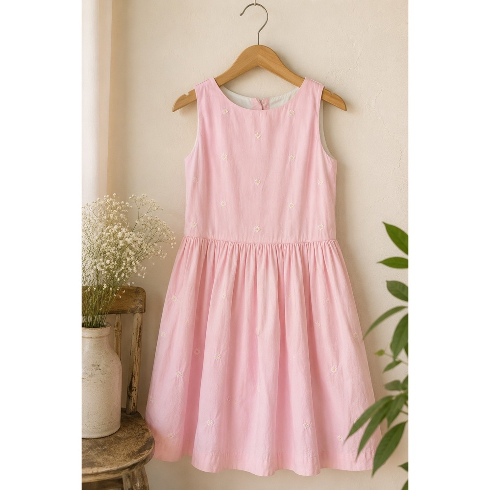 Polo Ralph Lauren Pink Daisy Embroidered Cotton Fit & Flare Dress Size 16